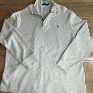 Polo Ralph Lauren Mens XL Qtr Zip Button Pullover Sweater Oatmeal Beige  Cotton